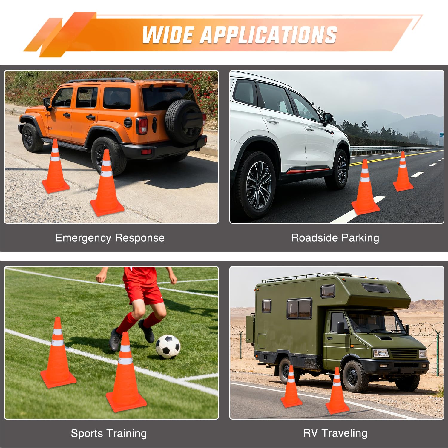 Nilight 28 Inch Collapsible Traffic Safety Cones 4 Pack - Bright Orange Parking Cones with Reflective Collars for Roadside Emergency, Parking, Driving Practice