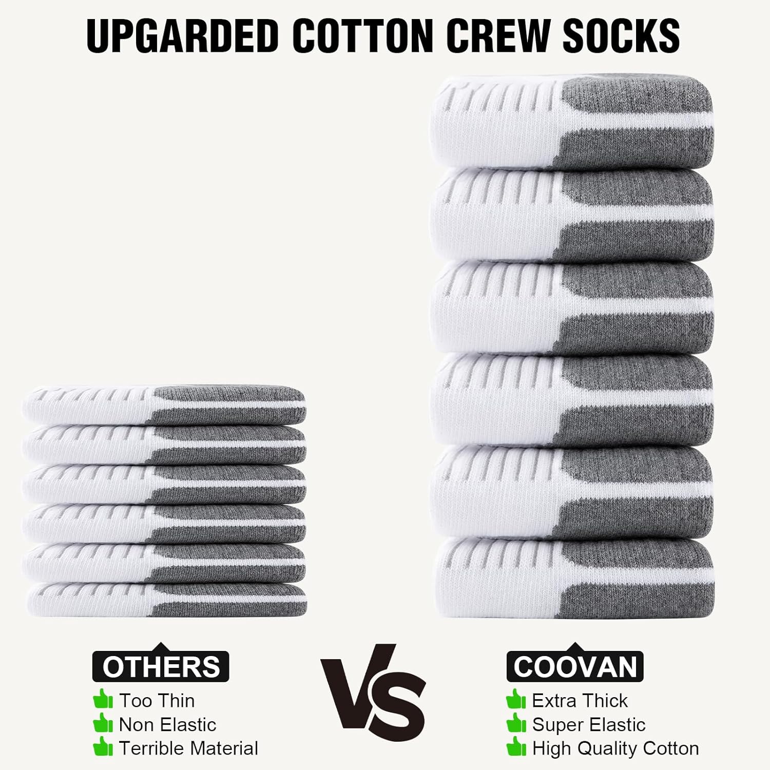 COOVAN Mens Cotton Crew Socks Moisture Wicking Cushioned Athletic Heavy Duty Work Boot Socks 6 Pairs - Image 3