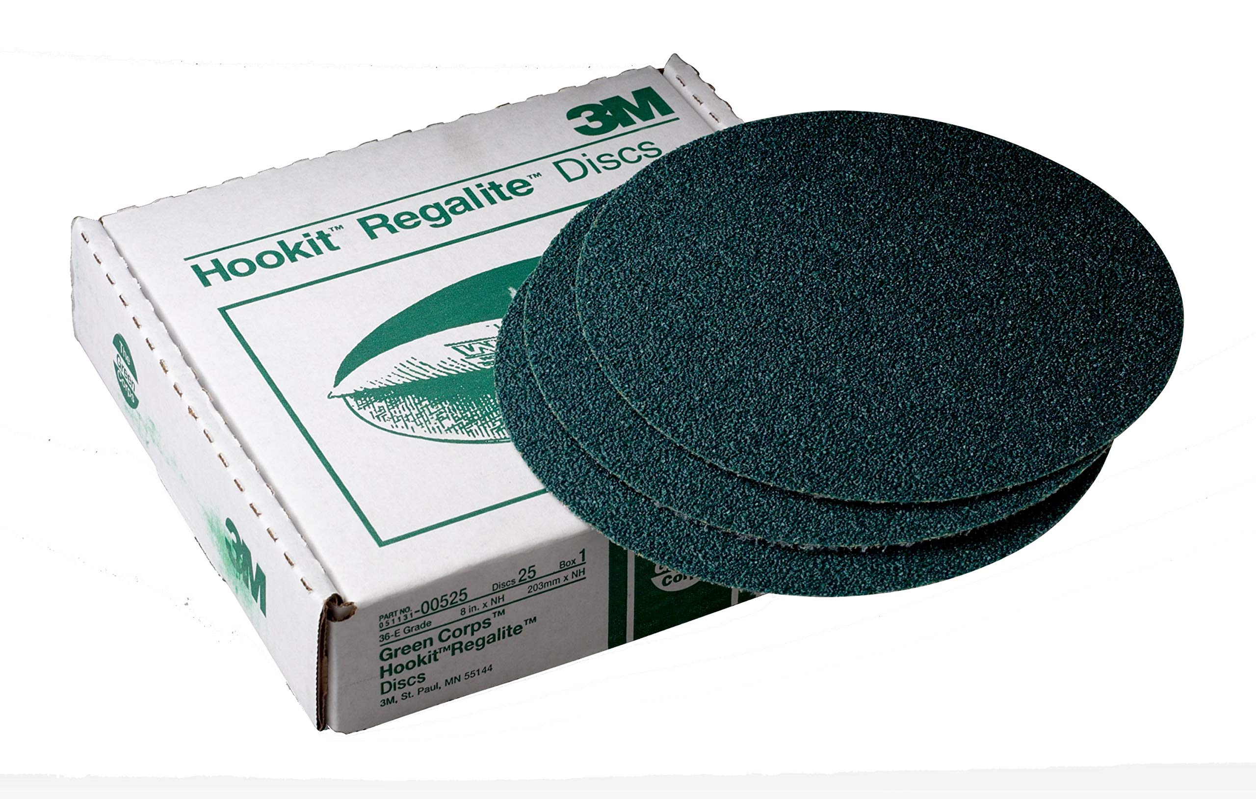 3M 00525 Green Corps Hookit 8" 36E Grit Regalite Disc, (Box of 25) - 5-Box Pack