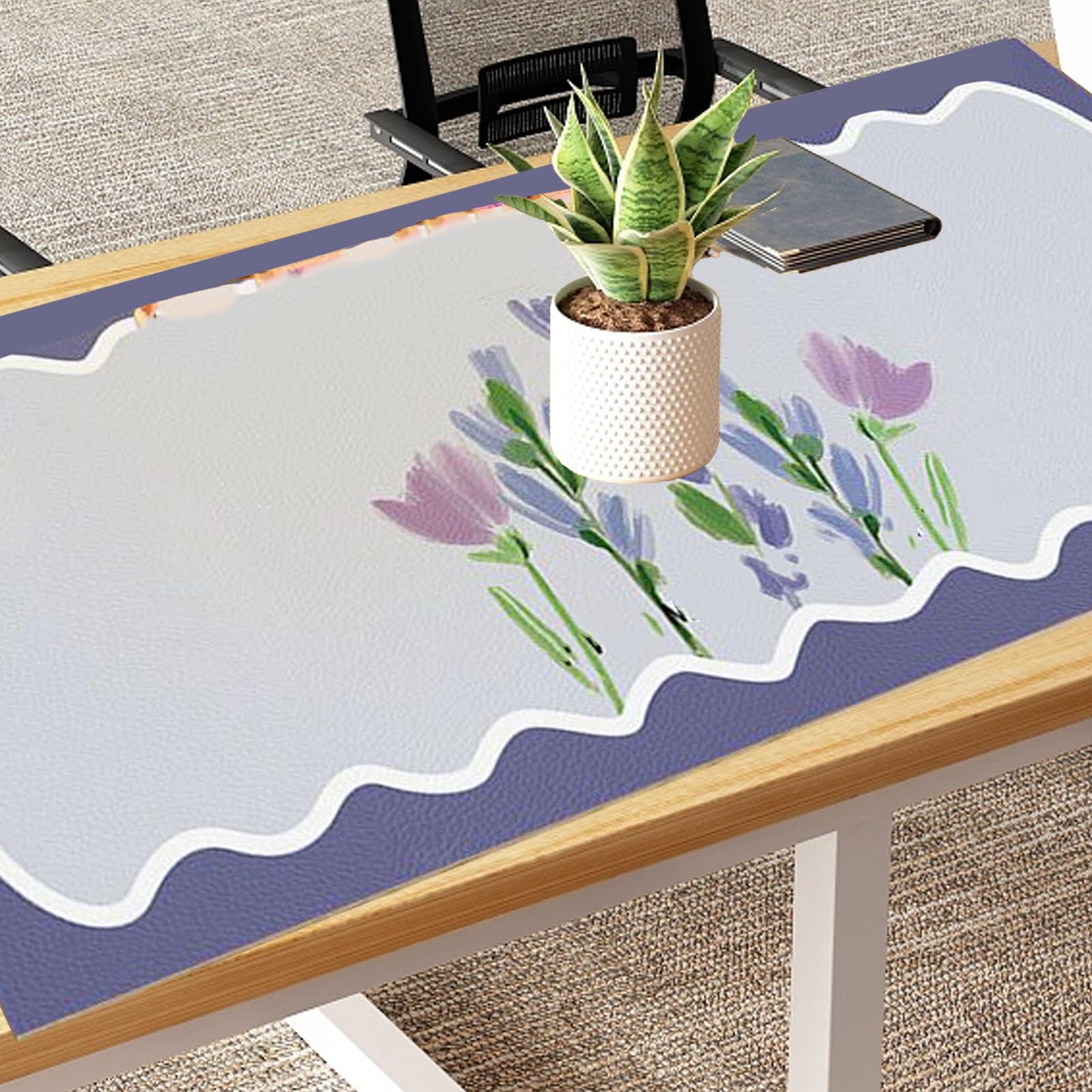 Protezione Impermeabile per Sottomano da Scrivania, Tappetino da Scrivania, Tappetino per Mouse, Simpatico Sottomano Verde a Fiori, Bellissimo Motivo Floreale con Elegante Protezione per(Fiore viola)