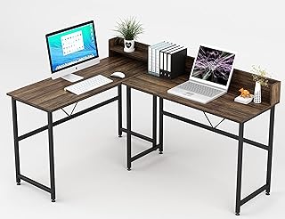 HEEYUE Computer Desk,3in1 L Shaped Desk with Anti-Dropping Boards and V-Frame Strip Bars,Interchangable 2 Person Computer Workstation for Home Office