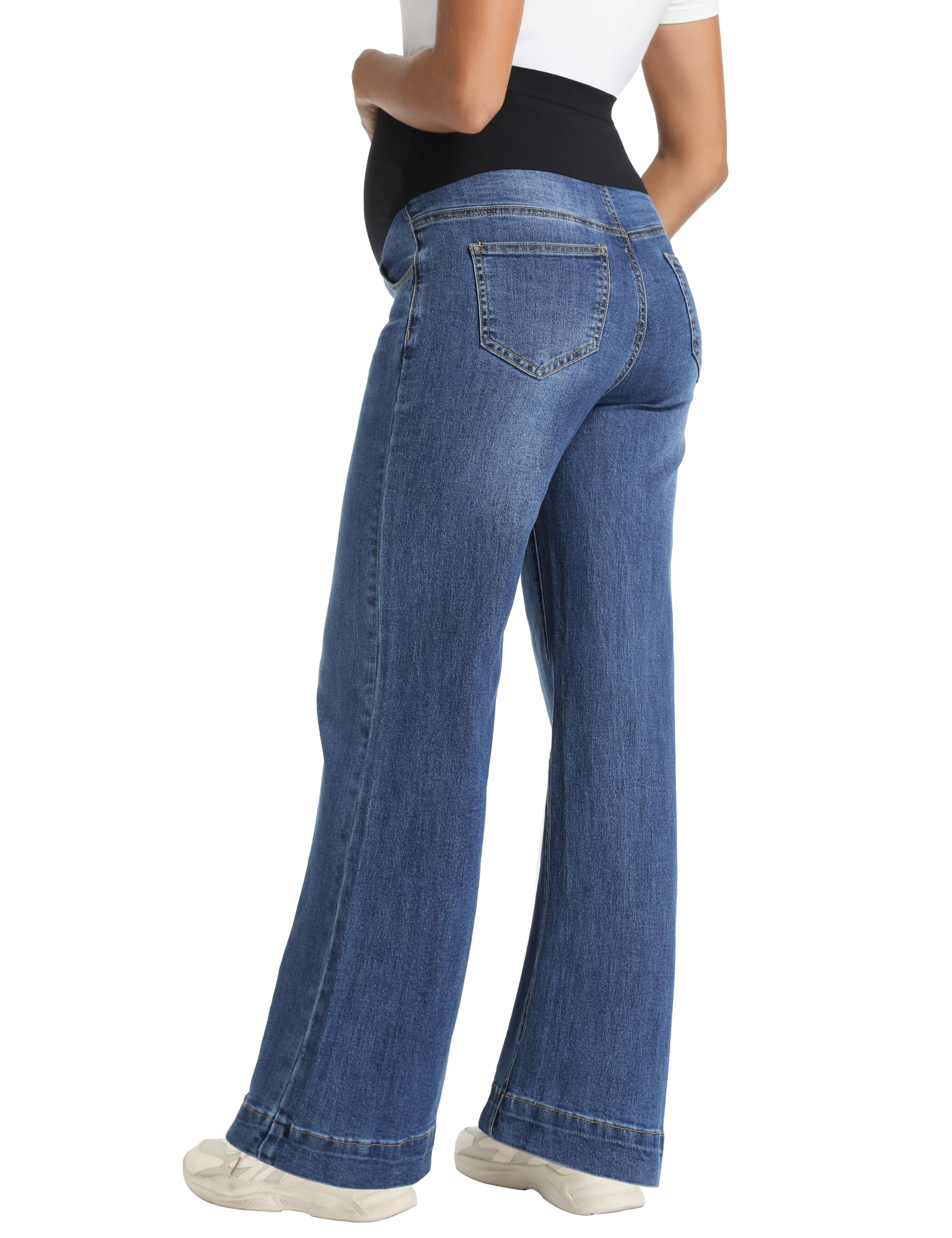Foucome Jeans premaman elasticizzati da donna a gamba larga sopra la pancia pantaloni in denim allentati vestiti gravidanza