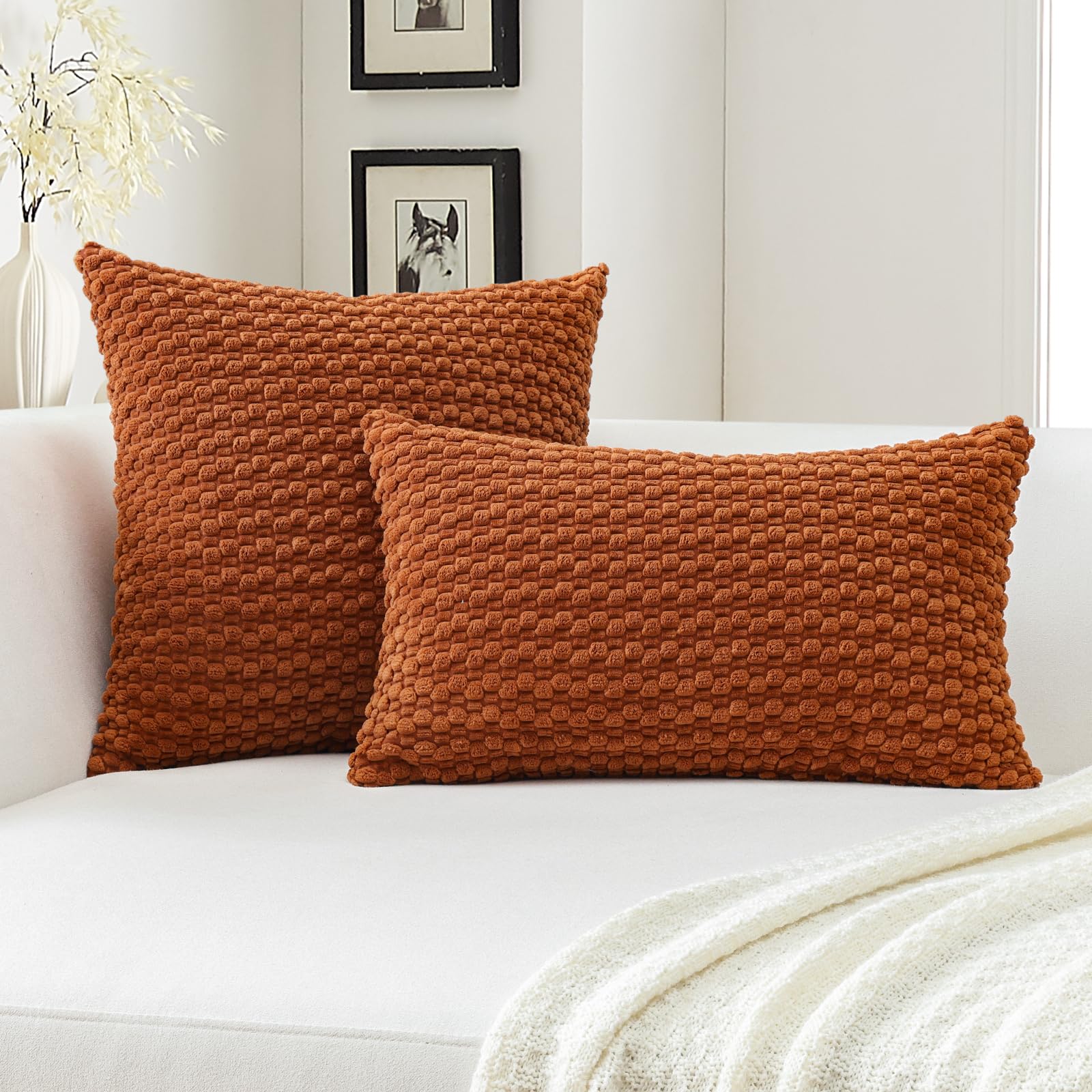 JOTOM Housses De Coussin En Velours Côtelé Doux Avec Texture Bulle