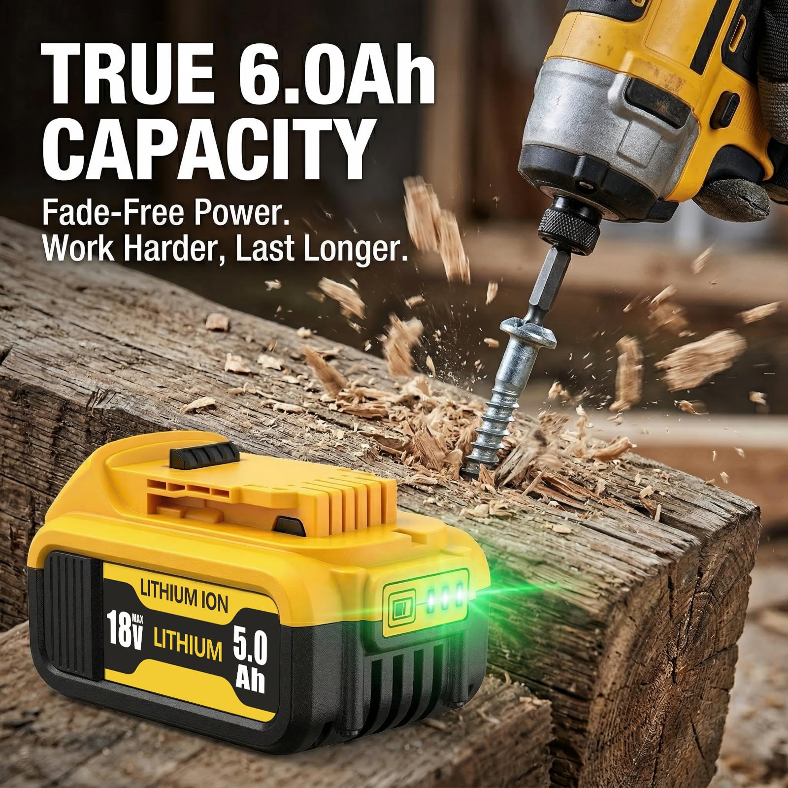 18V 5.0Ah Ersatzakku für Dewalt XR 2er-Pack | Kompatibel mit DCB184, Stabile 5S2P-Zellenarchitektur, LED-Ladeanzeige, Überlastschutz, Werkzeug-Zubehör