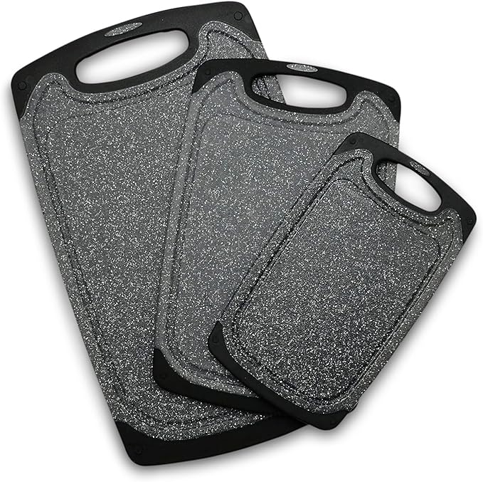 Kitchen Cutting Board (Set of 3) - Durable Chopping Board for Meat, Veggies, Fruits - Dishwasher Safe Easy Grip Handle, Non-Slip with Grinding Area for Ginger Cutting Boards (Black Marble)