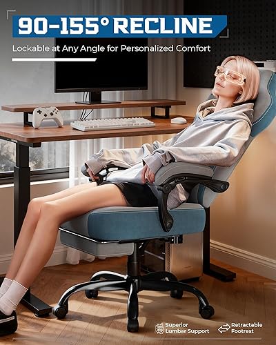 Miniatura 4 de GTPLAYER Sillas de juegos para adultos, asiento ergonómico grande y alto para juegos con reposapiés y soporte lumbar, cómoda silla de oficina