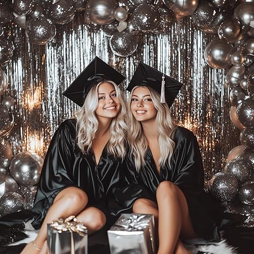 Vista 72 de PartyWoo Cortinas de flecos de aluminio plateadas, 2 serpentinas plateadas de 3.3 x 6.6 pies, telón de fondo con flecos, fondo de oropel, cortina