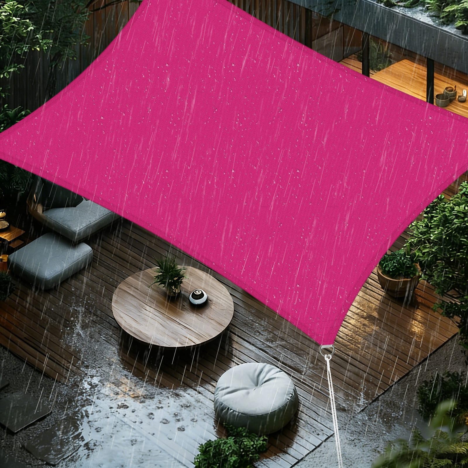 Sun Shade Sail 6x6m Rectangle Waterproof PES Polyester 98% UV Block Sunscreen Awning Canopy for Outdoor Garden Patio Yard Lawn Party, Fuchsia