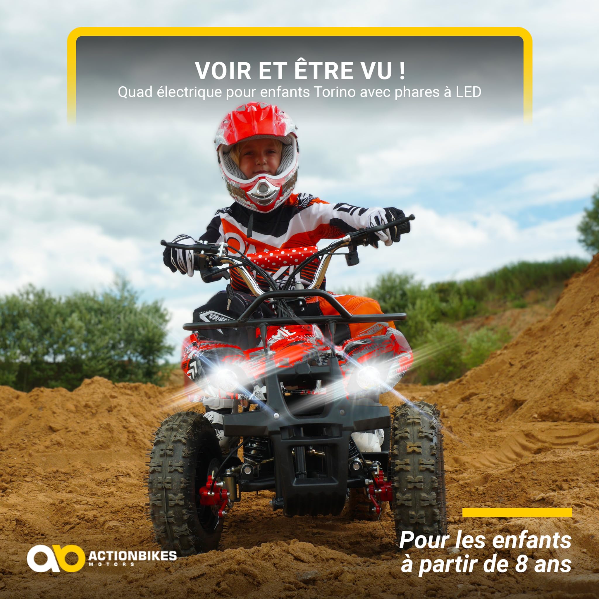 Actionbikes Motors Quad électrique Enfant ATV Torino | 36 Volts 1000 Watts Jusqu’à 24 km/h - Quad Enfant - Pocket Quad - pédale de sécurité Safety Touch - Mini Quad - dès 8 Ans (Noir)