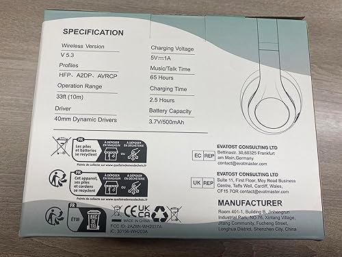 Miniatura 8 de Uliptz Auriculares Bluetooth inalámbricos, tiempo de reproducción de 65 horas, modos de sonido 6EQ, auriculares estéreo de alta fidelidad sobre la