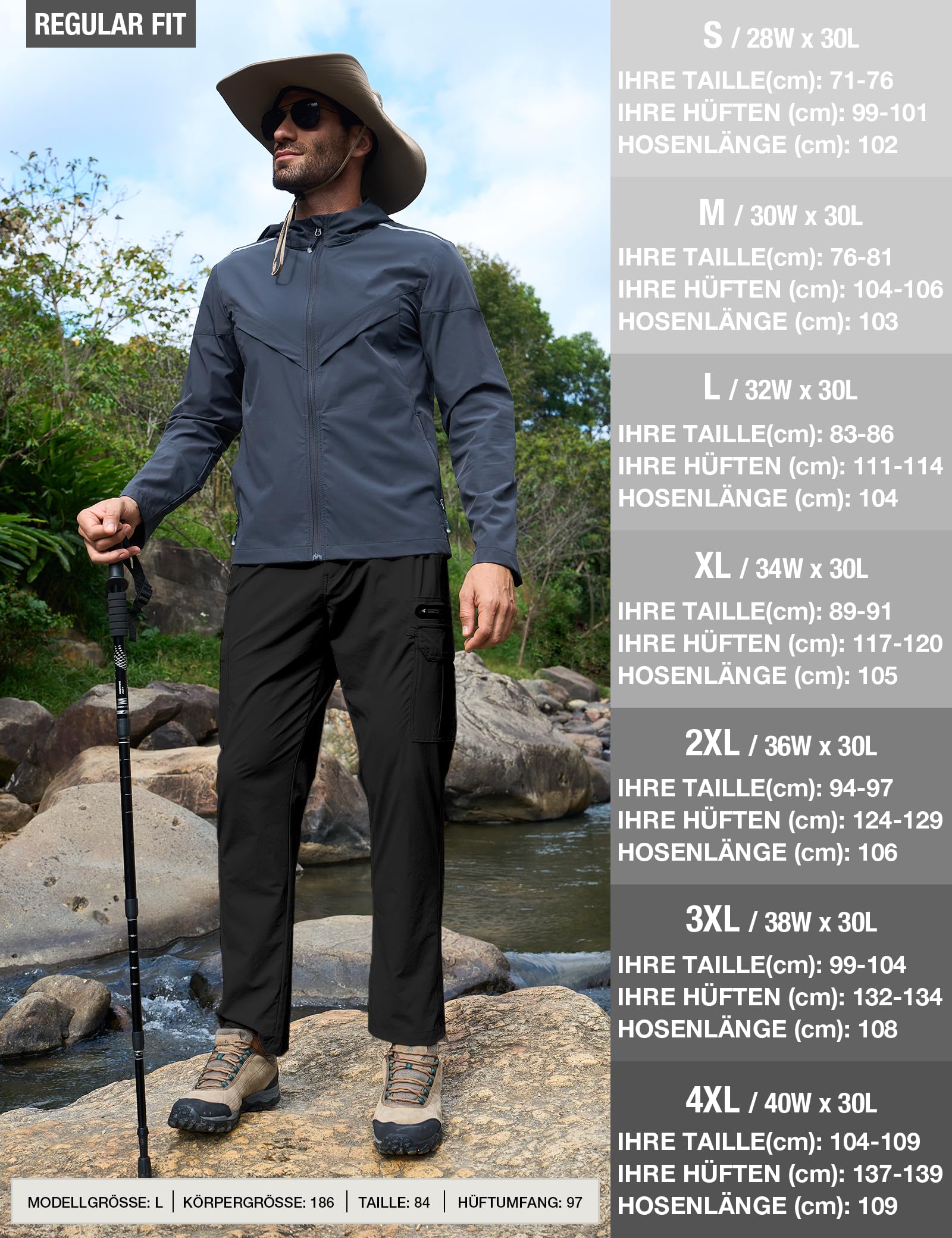 MOURCE Pantalon de randonnée léger pour homme - Séchage rapide - Imperméable - Avec 7 poches - Pour le camping, la pêche, l'extérieur