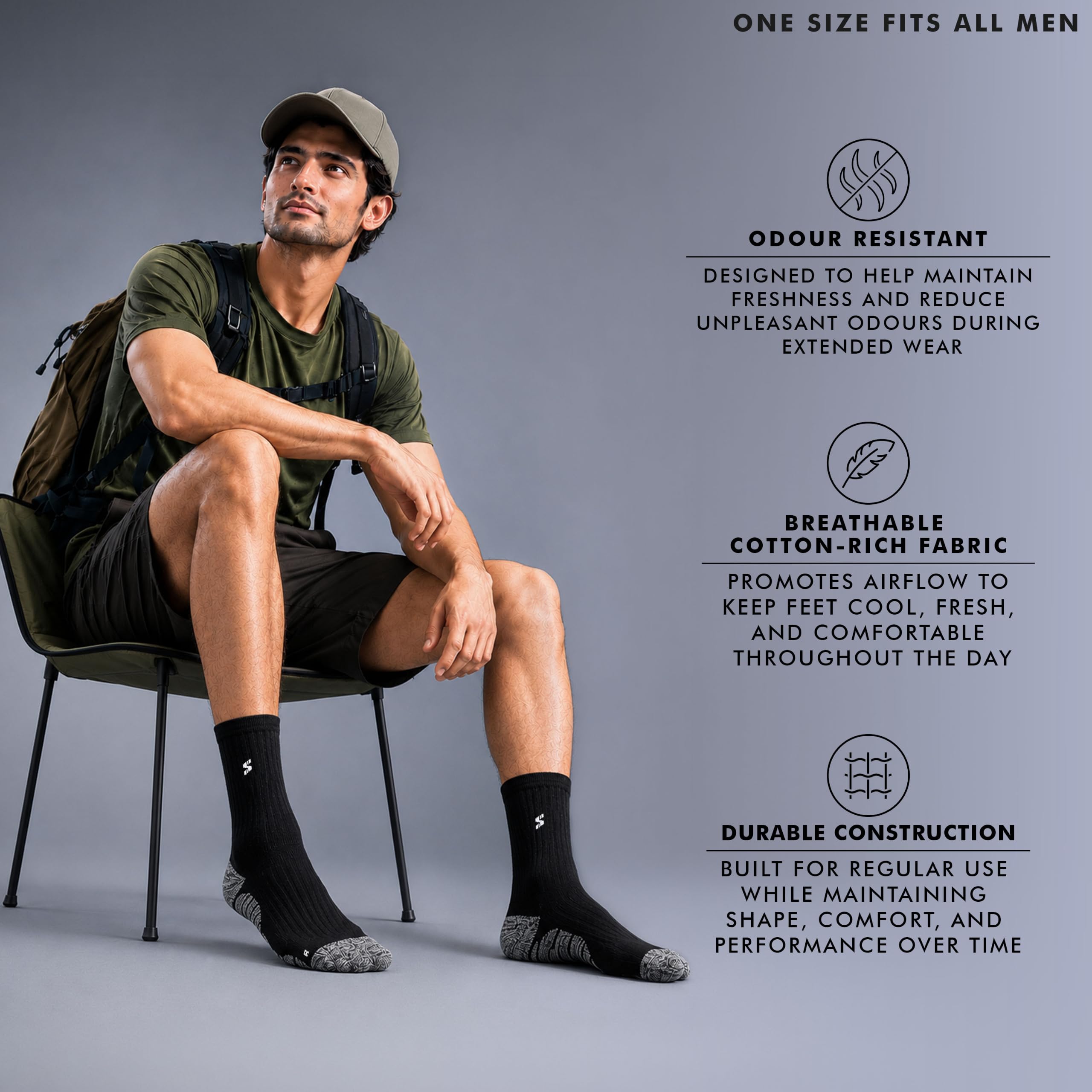 Supersox Calf Length Sports Socks for Man | Cotton Rich Breathable Fabric | Moisture Absorbant & Odour Resistant | Thick Cushioned Sole for Comfort | Running, Gym & Sports Wear | Pack of 3 2
