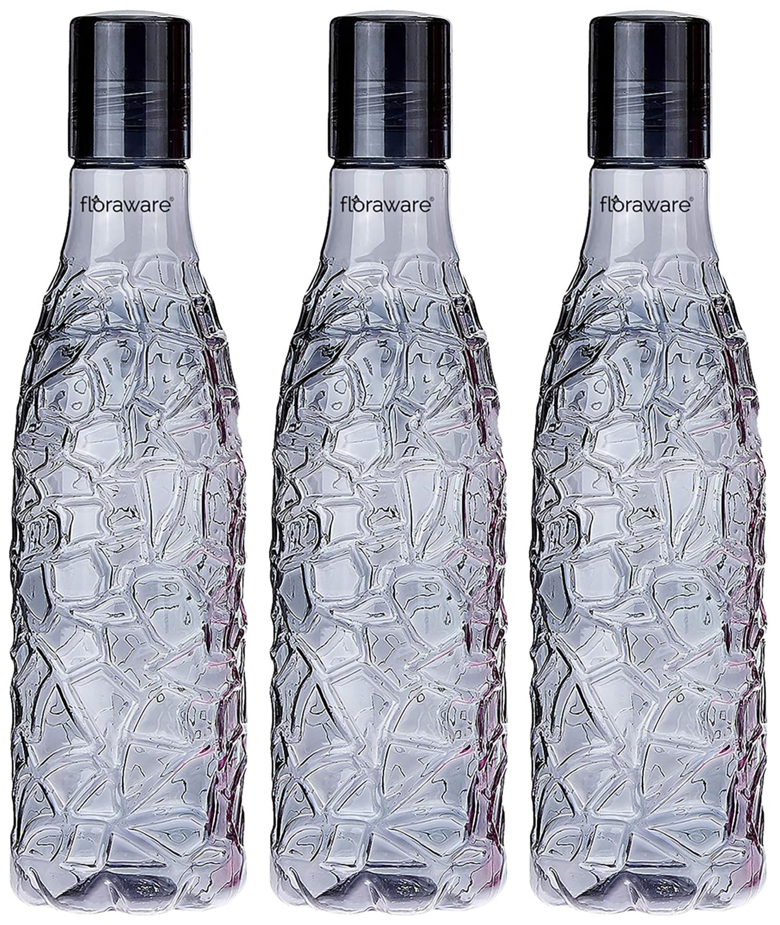 Floraware Food Grade Premium Plastic Fridge Round Water Bottle, Drinking Bottle, 1000ml Pack of 3, Black