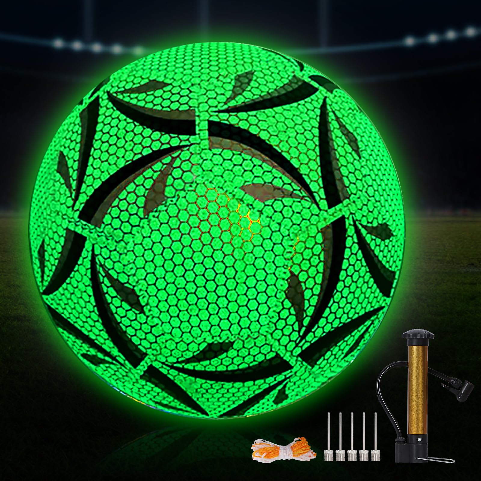 PORFOYO Pallone Da Calcio Che Si Al Buio: Size 5 Pallone Da Calcio Bagliore Al Buio, Impermeabile Pallones Da Calcios Luminoso Con Borsa a Rete Pompa per Gioco E Allenamento Regolari Completo