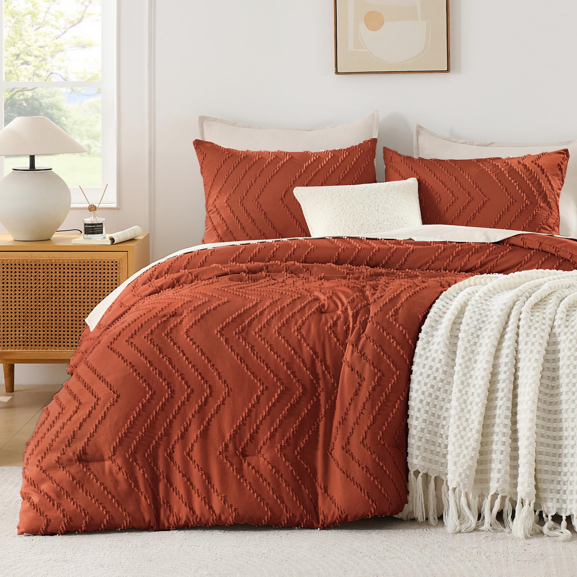 Andency Burnt Orange Comforter Set King Size, 3 Pieces Terracotta Soft Set