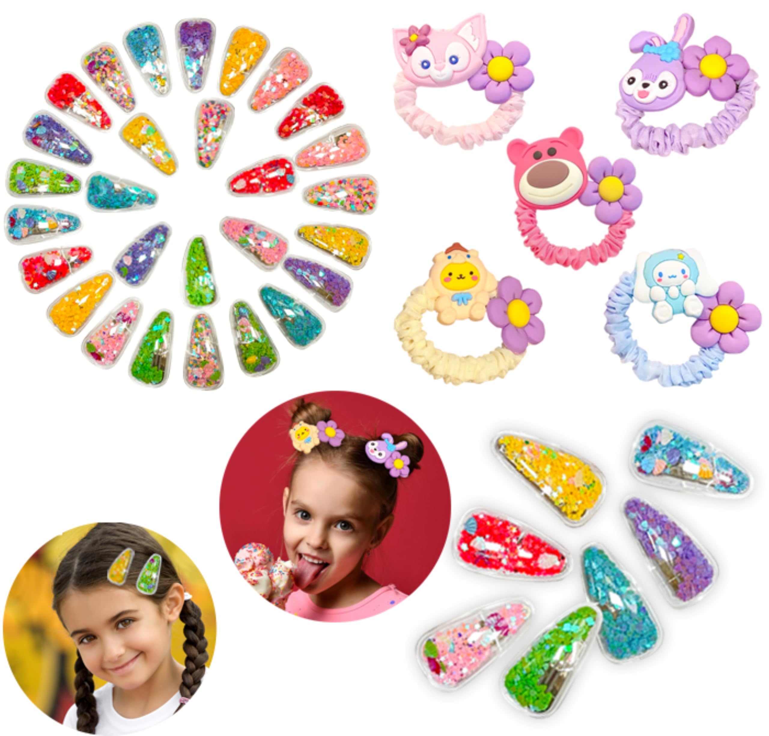 33-Piece Girls' Hair Clip & Band Set – Includes Stylish Barrettes, Snap Clips, and Glittery Hair Ties, Perfect for Toddler and Kids Hair Accessories, Hair Band, Hair Clip, Back to School.