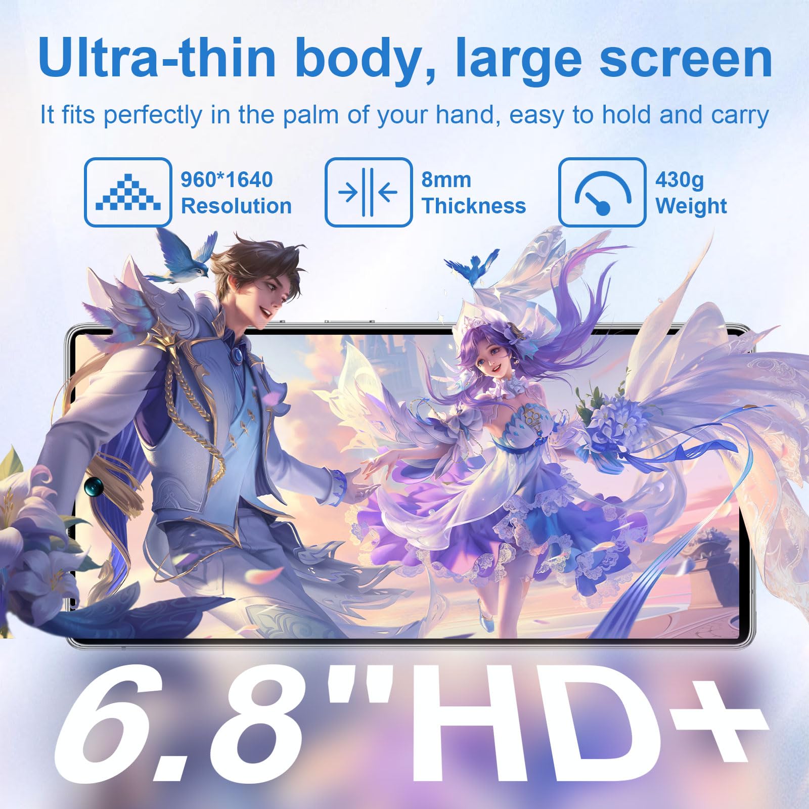 Smartphone HD da 6,8 Pollici con Penna, Telefono Grande Schermo 4G Sbloccato, Riconoscimento facciale/Doppia Scheda SIM/3800 mAh, Telefono Ultra-Sottile Auricolare Bluetooth Incluso
