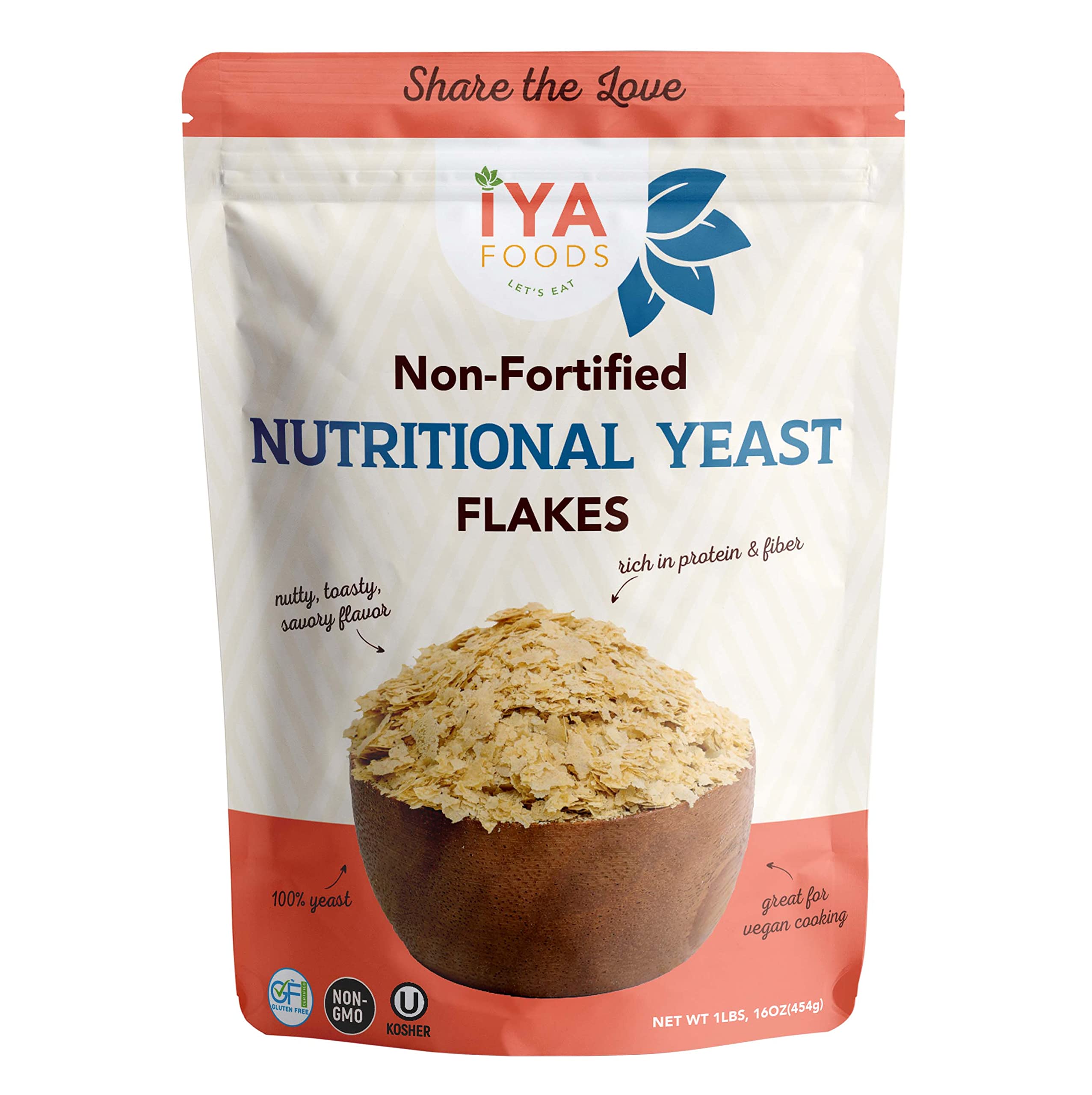 Iya Foods Premium Non-Fortified Nutritional Yeast Flakes 1lb pack | Great for Vegan Cooking, Plant based protein, Good source of fiber, Gluten Free, Vitamin B Complex