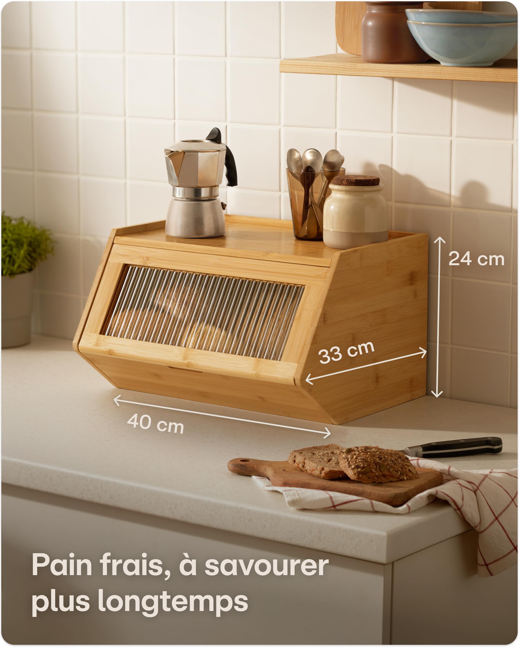 Praknu Boîte à Pain en Bois – Grande Boite a Pain 40x33 cm avec Espace de Rangement – Huche à Pain Empilable et Solide – Boite Pain Bois pour une Conservation Durable