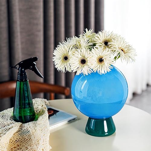 Miniatura 5 de Round Flower Vase 8 inch Blue Thickened Blown Glass Vase for Bookshelf,Dining Table,Indoor Office Desktop,Bathroom,Countertop,Home Christmas Day