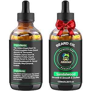 XIKEZAN Beard Oil,Beard Oil for Men,120ml/4.25 OZ Large Volume Sandalwood Natural Beard Growth Oil,Promote Beard Care Growth Mustaches Soften Strength Leave in Conditioner,Unique Gifts for Men Him Dad