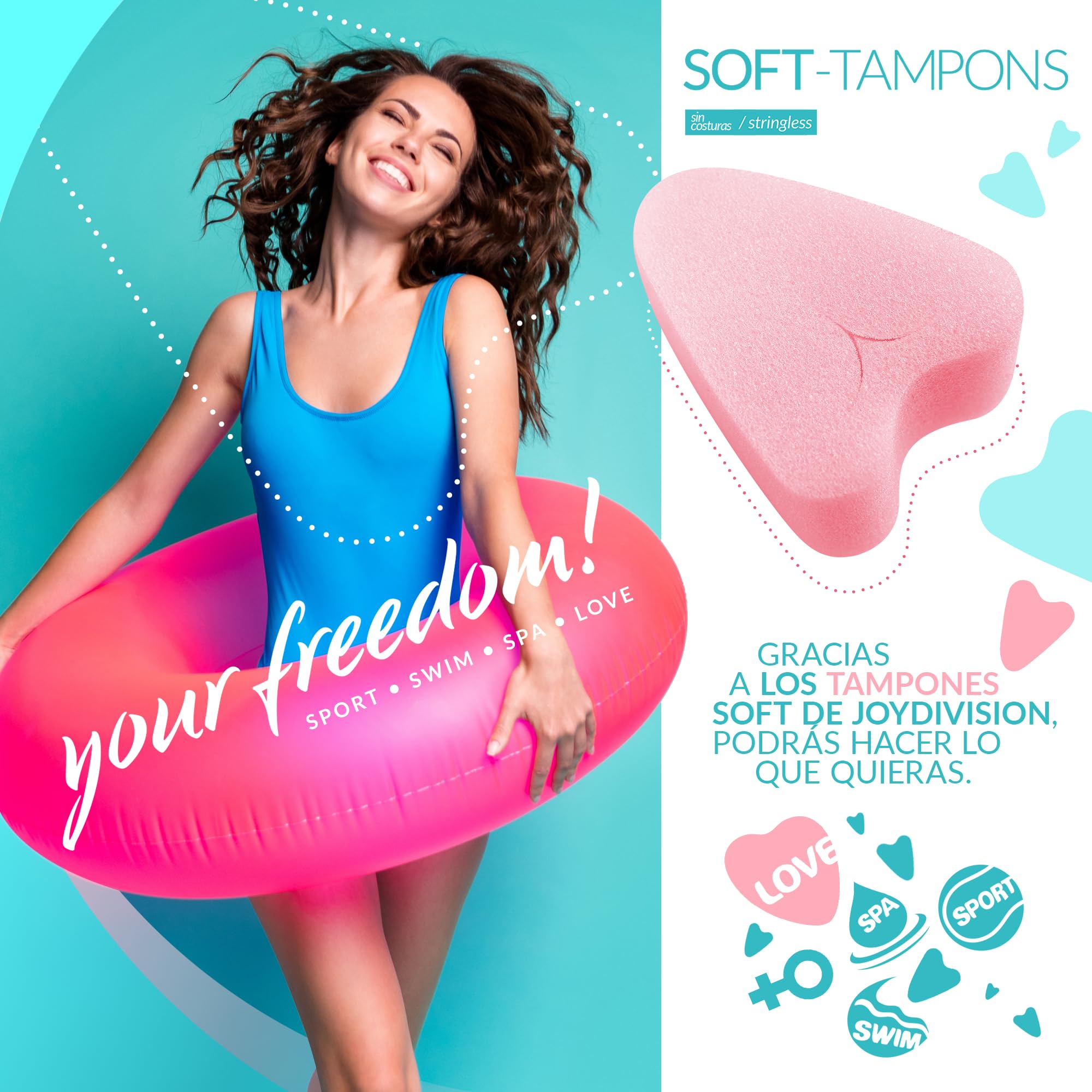 JOYDIVISION Soft-Tampones normal | 50 unidades | tampones sin cordón para deporte, natación y spa | esponjas menstruales ultra suaves | inserción y extracción fáciles | Softtampón sin cordón
