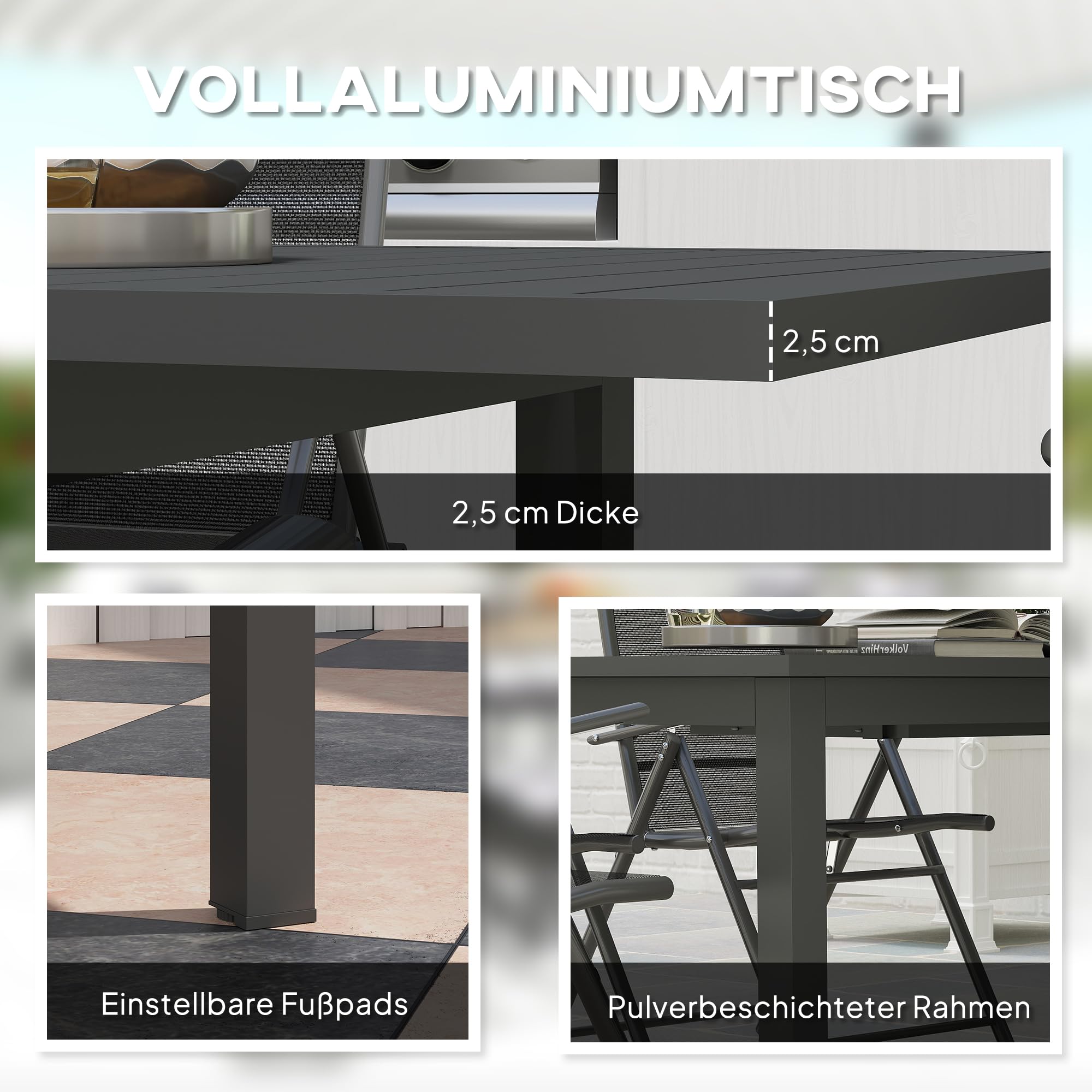 Outsunny Gartentisch Ausziehbar Aluminium Balkontisch 160/220x90 cm Wetterfest Ausziehbar Buffettisch für 6-8 Personen, Outdoor Esstisch für Garten, Terrasse Balkon Grau