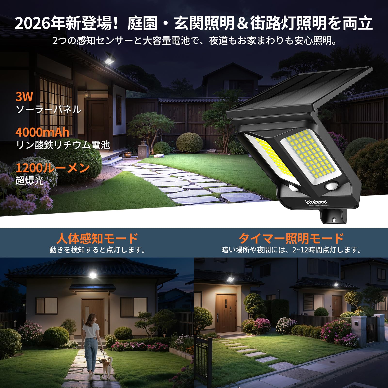 Amazon.co.jp : intelamp センサーライト 屋外 ソーラー 人感 照明