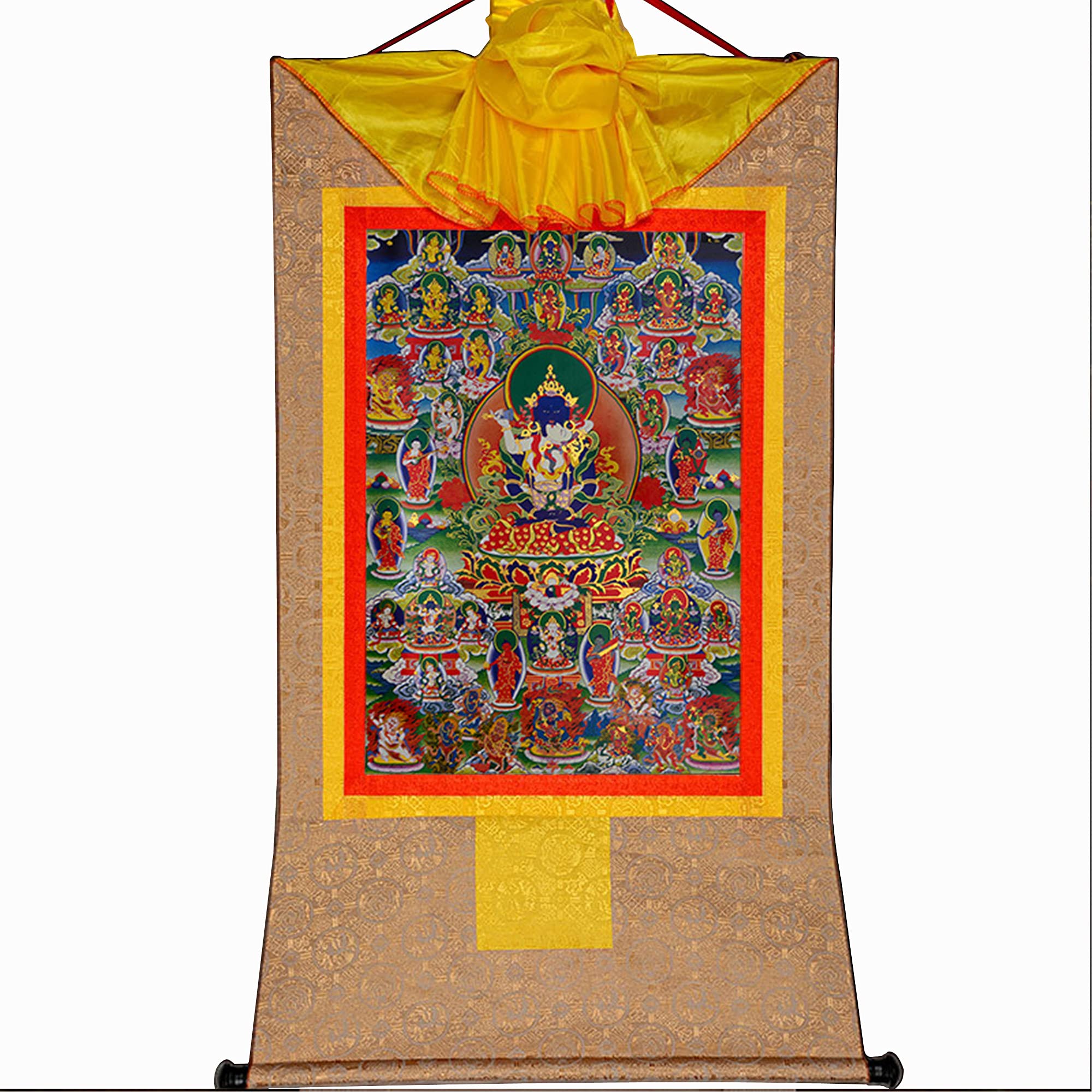 Gandhanra Thangka Tibetano - 42 Divinità pacifiche del Bardo Thodol (Libro tibetano dei morti) - Arazzo di Buddha a Stampa Dorata per Decorazione Zen, Meditazione, Rilassamento Spirituale e Pace