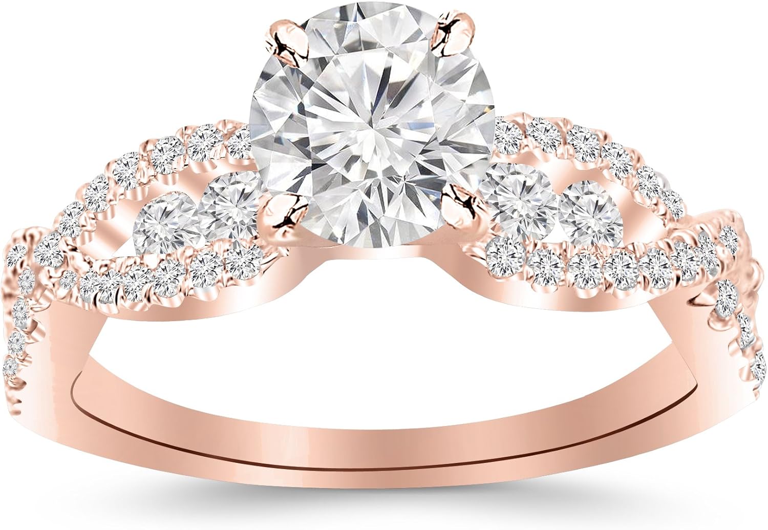 1.26 Carat Designer Twisting Eternity Channel Set Four Prong Diamond Engagement Ring with a 0.63 Carat J-K SI2-I1 Center
