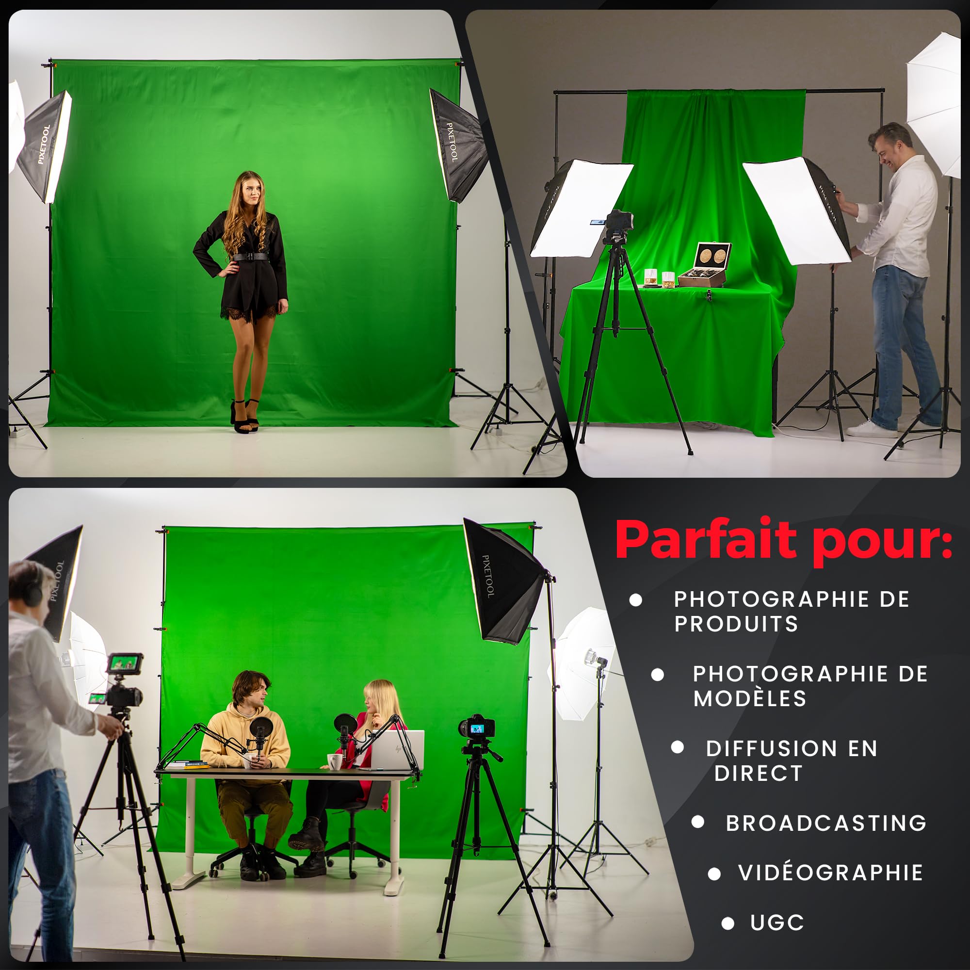 Studio Photo et Éclairage - Softbox - Fond Vert avec Support