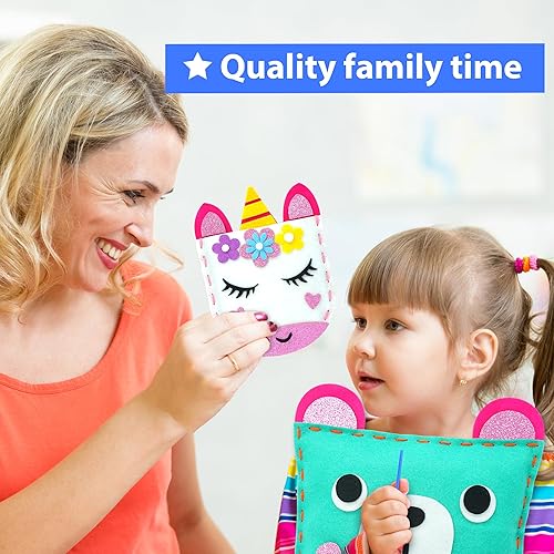 Miniatura 6 de KRAFUN My First Kit de costura para principiantes y niños, 7 proyectos fáciles de bricolaje de muñecas de animales de peluche y almohada de felpa,