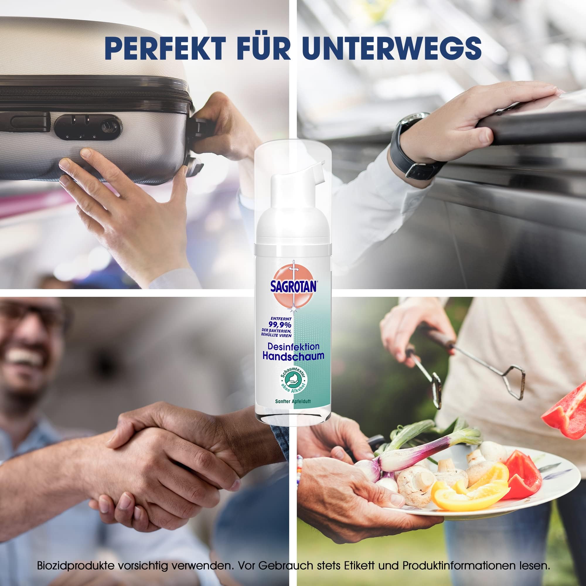 Sagrotan Desinfektion Handschaum – Kleines Handdesinfektionsmittel für unterwegs – 12 x 50ml antibakterieller Schaum