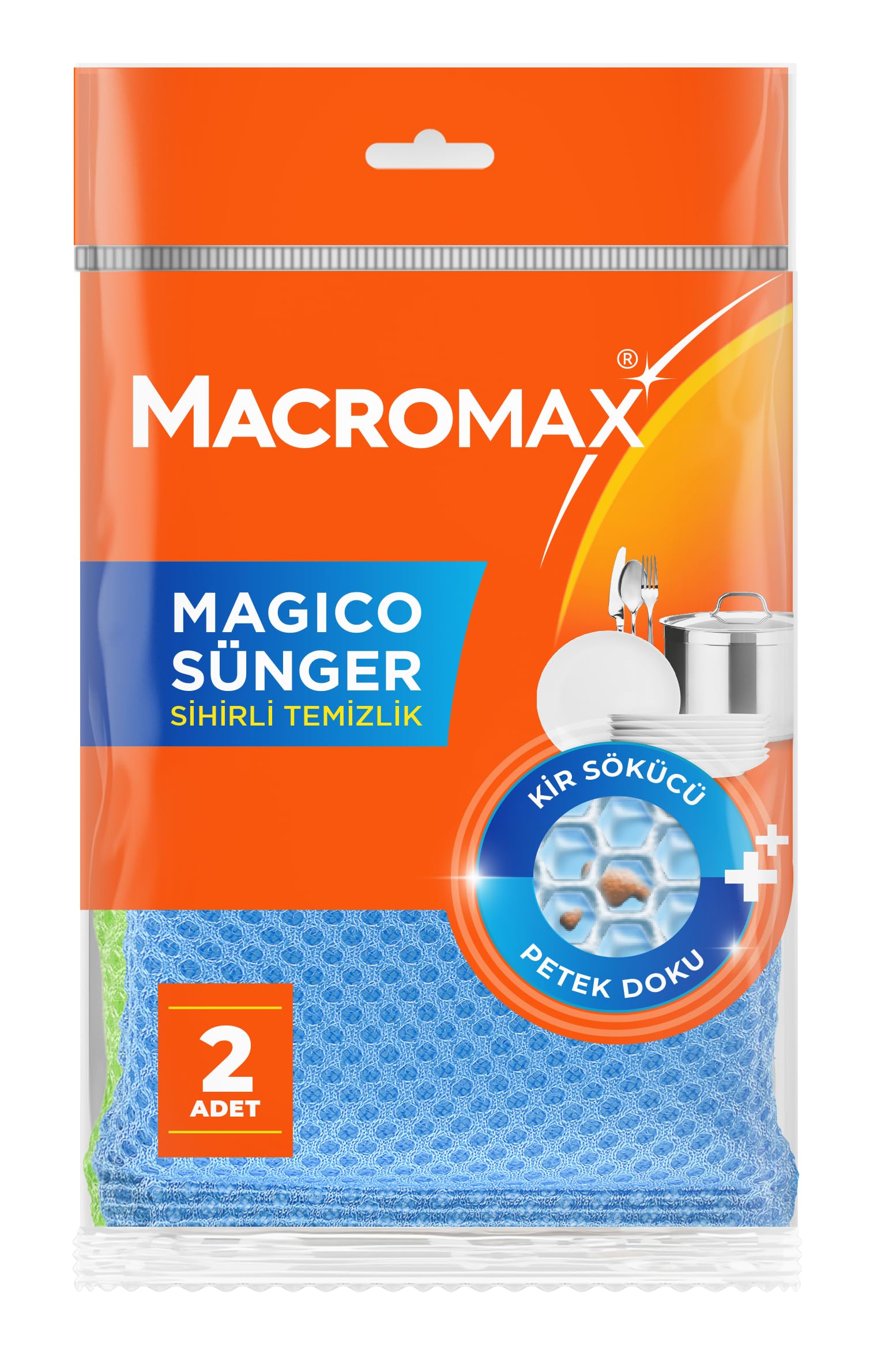 Magico Bulaşık Süngeri 2'li Paket, Petek Dokulu Çizmez Kir Sökücü Sünger
