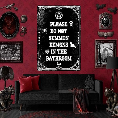 Miniatura 10 de Letrero divertido con texto en inglés Please Do Not Summon Demons In The Bath Por favor no invoca a demonios en el baño gótico bruja para decoración