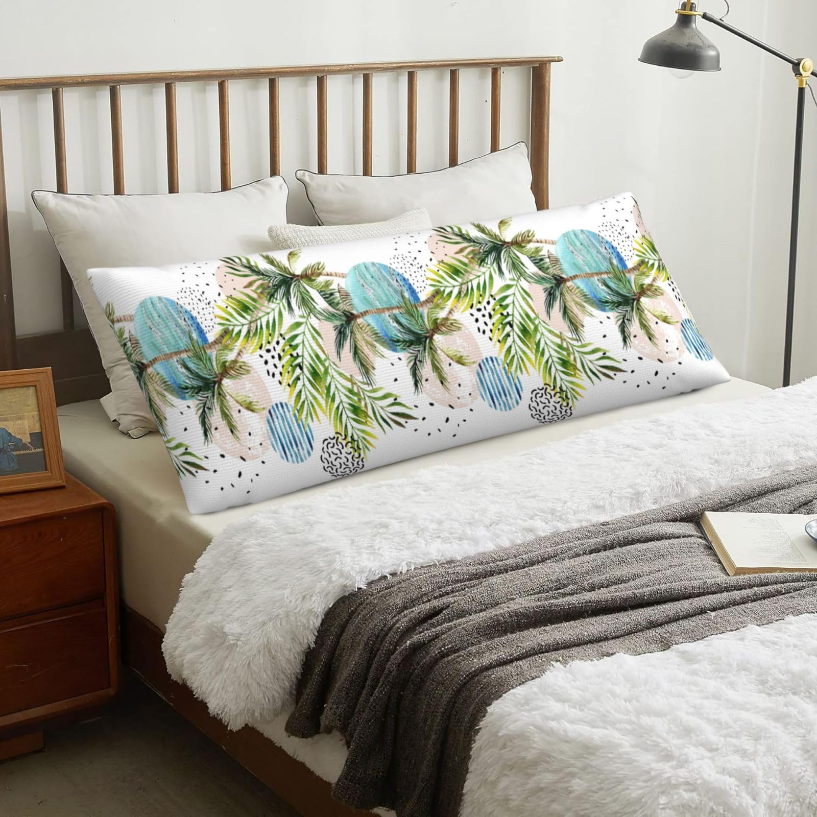 Palm Tree Beach Tropical, Body Pillow Cover with Zipper,Long Body Pillowcase 20 x 60 in