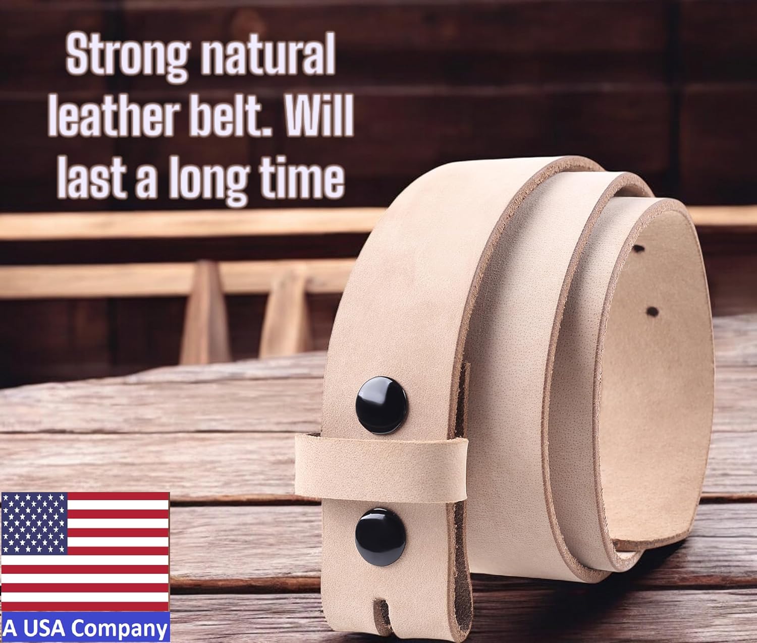 F&L CLASSIC Belt for buckle men Snap on Strap Full Grain One Piece Leather no buckle,1 1/2" Wide, USA - Image 3