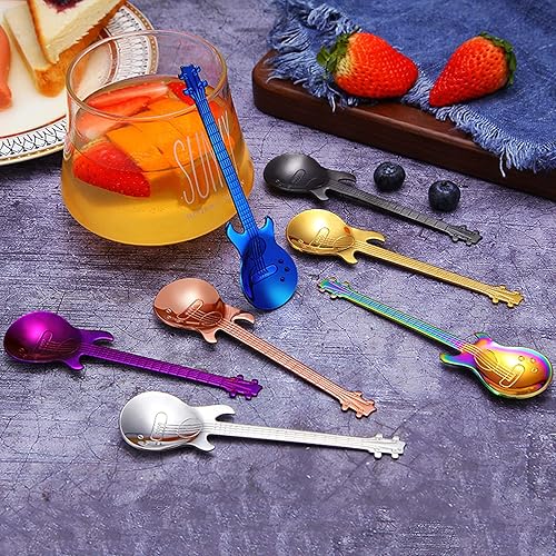 Miniatura 4 de DEAYOU 14 cucharas de café para guitarra, cuchara pequeña de acero inoxidable 18/10, cucharas creativas de café Demitasse de 4.7 pulgadas para