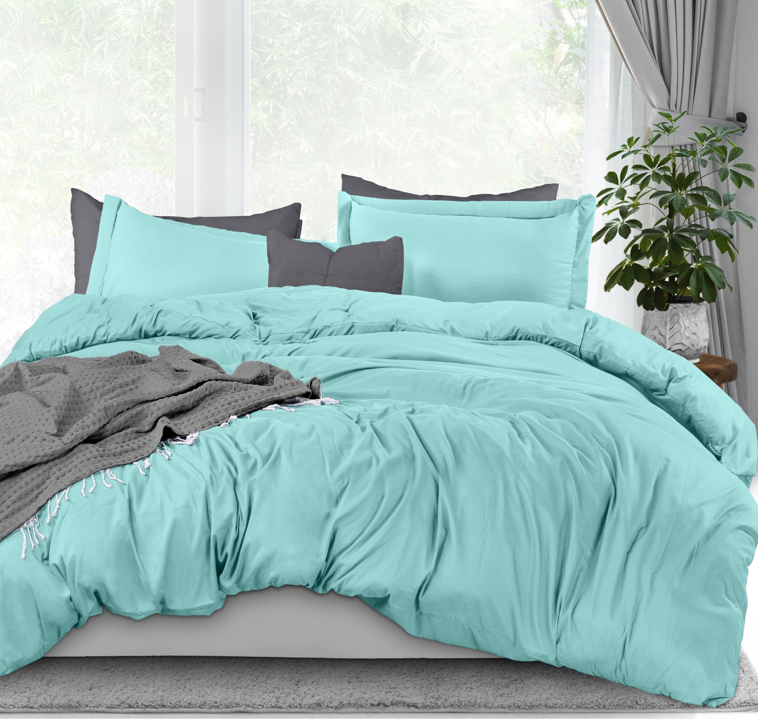 Bedding Duvet Cover King Size - 3 Piece with Zipper Closure - 1 Comforter Cover 104X90 Inches & 2 Pillow Shams 20X36 Inches (Spa Blue) Comforter Not Included