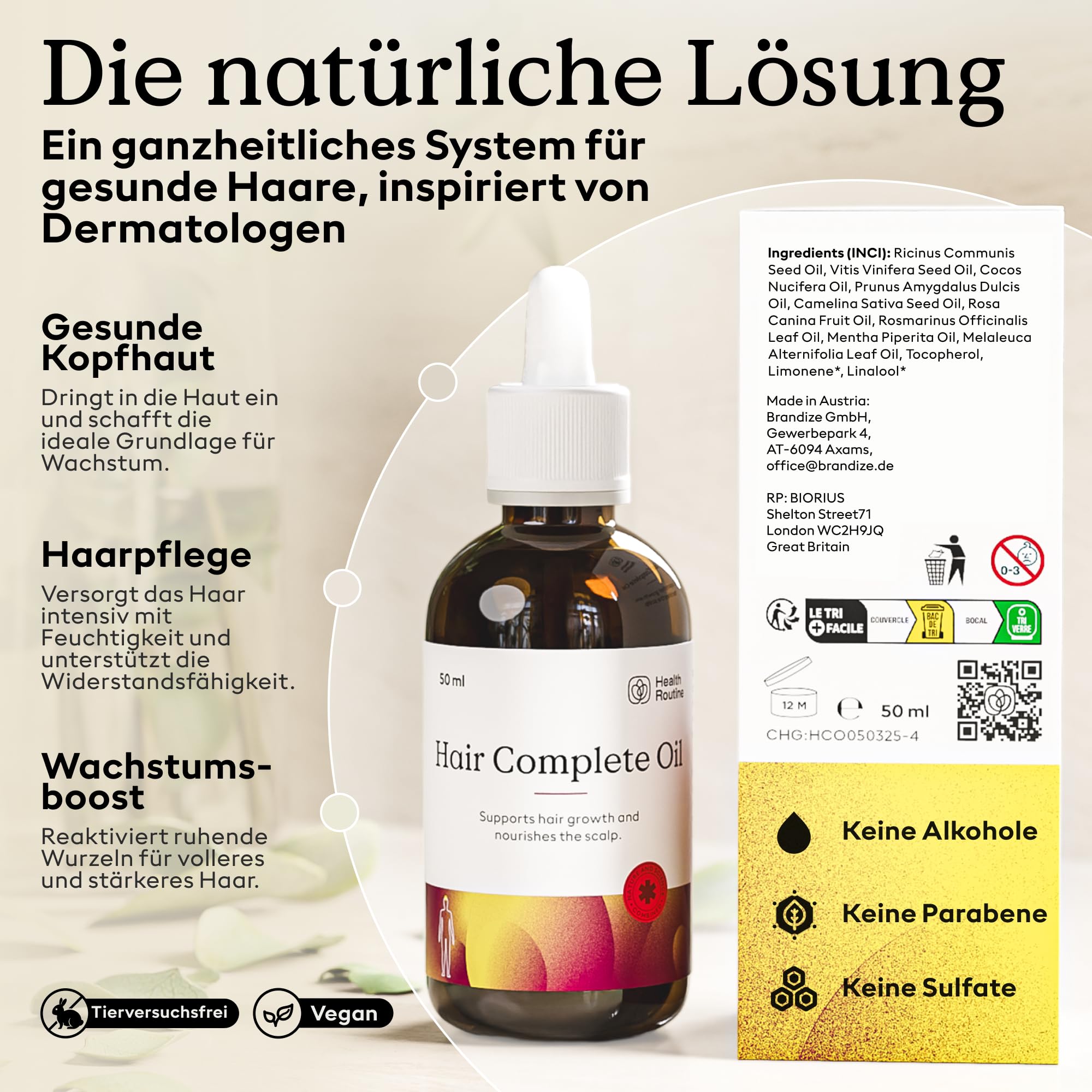 Health Routine Hair Complete Oil — Rosmarinöl Haare Pflege 5er Pack | mit Rizinusöl, Pflege zur Haarwachstum Beschleunigen - Fördert Haarwachstum, stärkt Haarstruktur & aktiviert Haarwurzeln