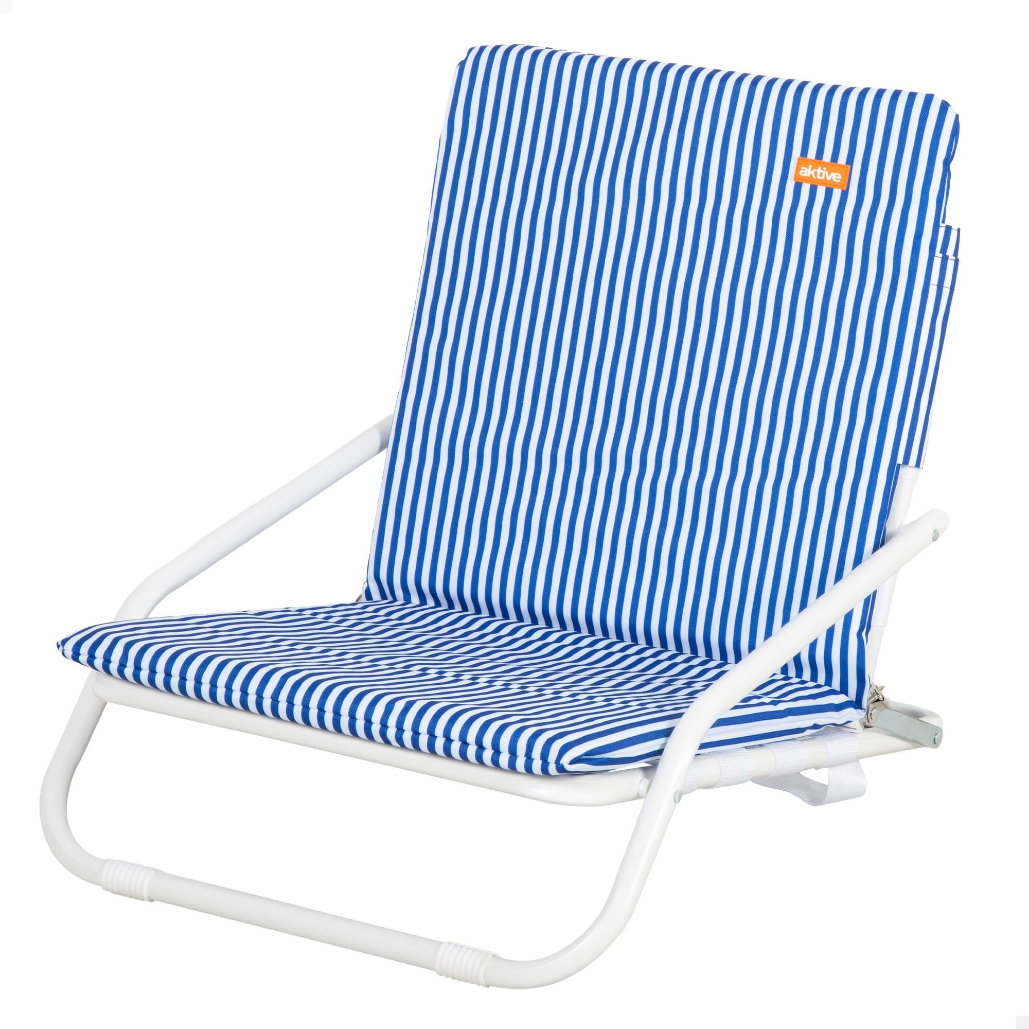 AKTIVE Silla de Playa Plegable Ligera Azul con asa de Transporte, 46x60x50 cm, Estructura de Aluminio, Tejido poliéster Transpirable, Silla Baja Camping jardín, hasta 110 kg (62534)