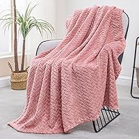 ExclusivoMezcla Pink Jacquard Fleece Throw Blanket 50x70 - Soft Cozy Flannel for Couch Bed, Lightweight Fuzzy Plush Warm