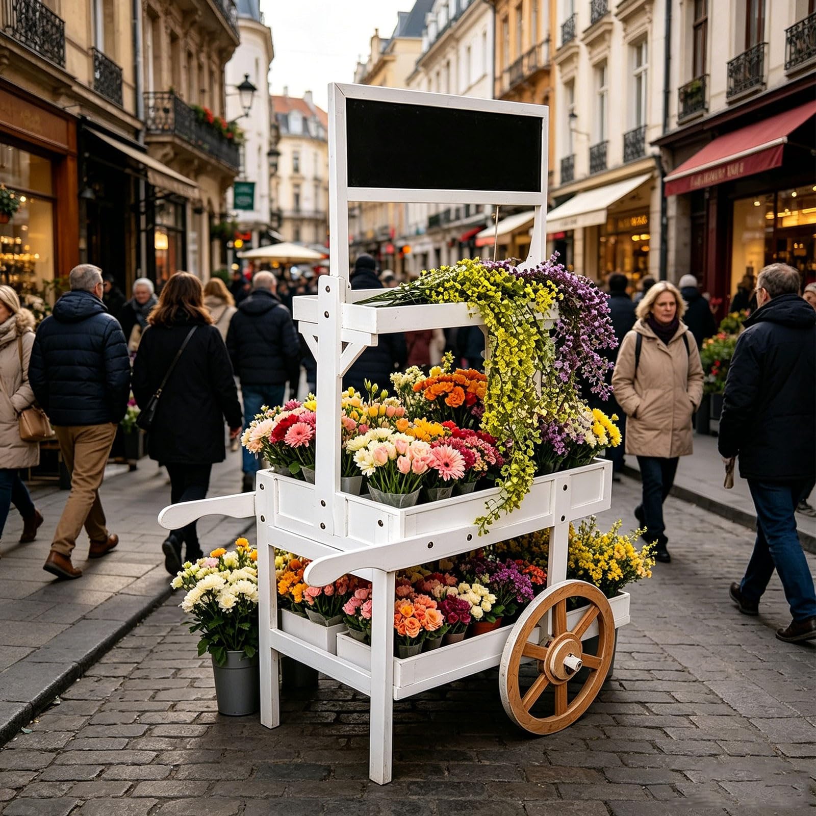 Questo carretto di Fiori in Legno con Ruote, carretto Rustico per Caramelle con Lavagna, carretto di Fiori da Mercato di Campagna, Robusto e portante per Matrimoni, Addio al Nubilato, Baby s