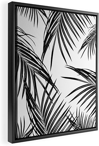 Society6 Anita Bella Jantz - Lienzo enmarcado con diseño de hojas de palmera negras, 8 x 10 pulgadas