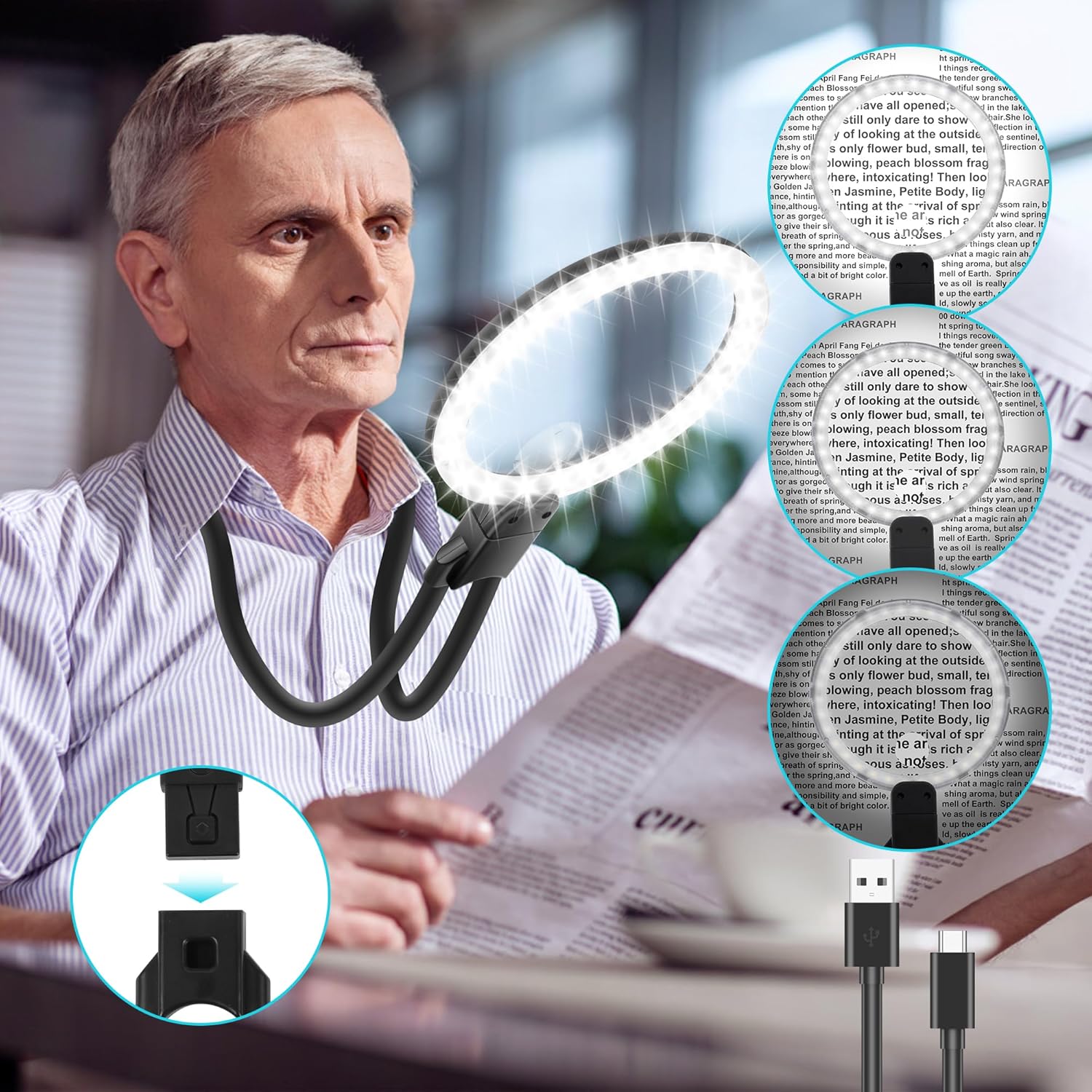 5X 15X Hands Free Magnifying Glass with Light for Reading, Flexible Gooseneck Magnifier for Close Work, Large Magnifying Glasses for Seniors,Crafts, Sewing 5X 15X Hands Free Magnifying Glass with Light for Reading, Flexible Gooseneck Magnifier for Close Work, Large Magnifying Glasses for Seniors,Crafts, Sewing