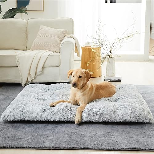 Miniatura 2 de BFPETHOME Camas para perros grandes, cama de felpa para perros, mullida y acogedora, para dormir y aliviar la ansiedad, tapetes lavables con parte