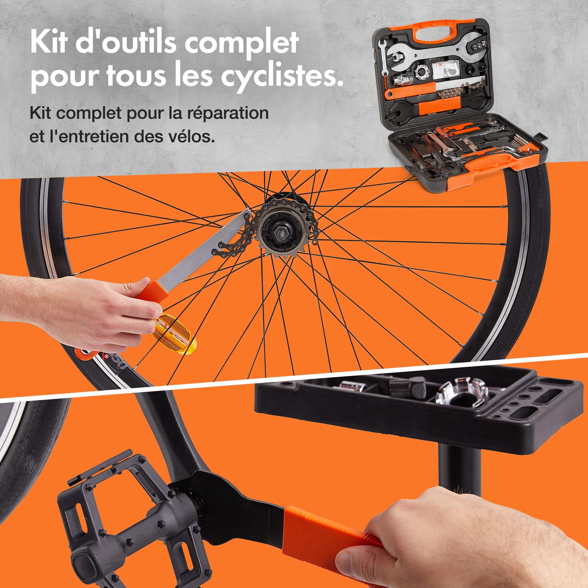 VonHaus Kit d'Outils de Vélo 35 Pièces – Kit de Réparation de Vélo Portable, Outils pour Vélo de Route, Électrique et VTT avec Étui de Transport – Convient pour la Réparation Professionnelle de Vélos