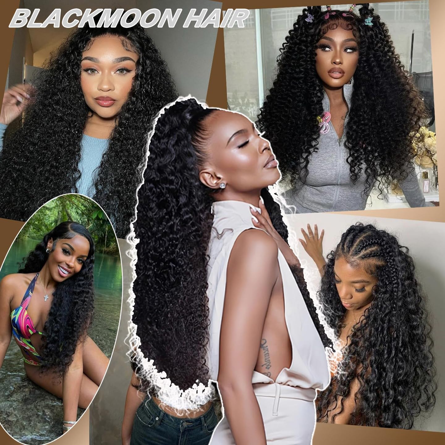 Deep Wave Feather Crochet Human Hair Extensions Invisible Miracle Knots Hair Curly Human Hair Natural Black Crochet Bundles Human Crochet Hair for Black Women 18inch 60g Pre Separated 50 Srtands