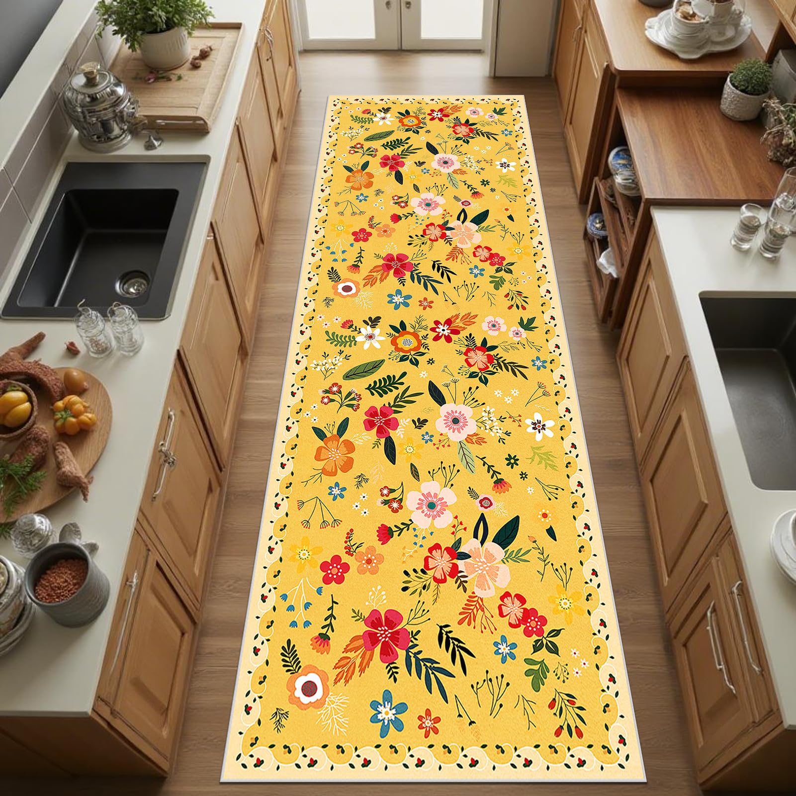 EWQSDFV Tapis De Couloir Long Antiderapant Tapis Cuisine Devant Evier