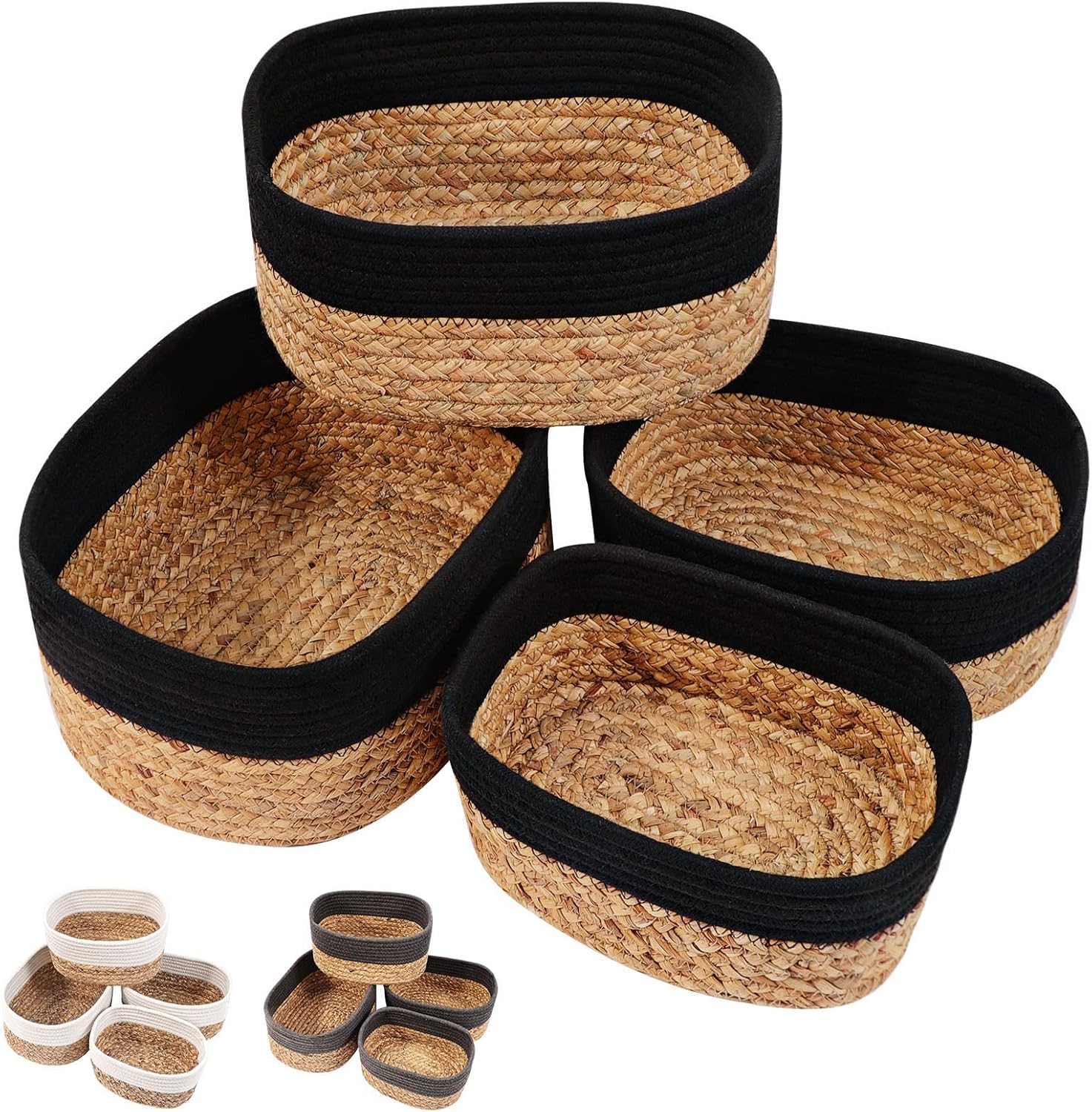 Otoomenz 4PCS Storage Basket, Woven Cotton and Water Hyacinth Woven